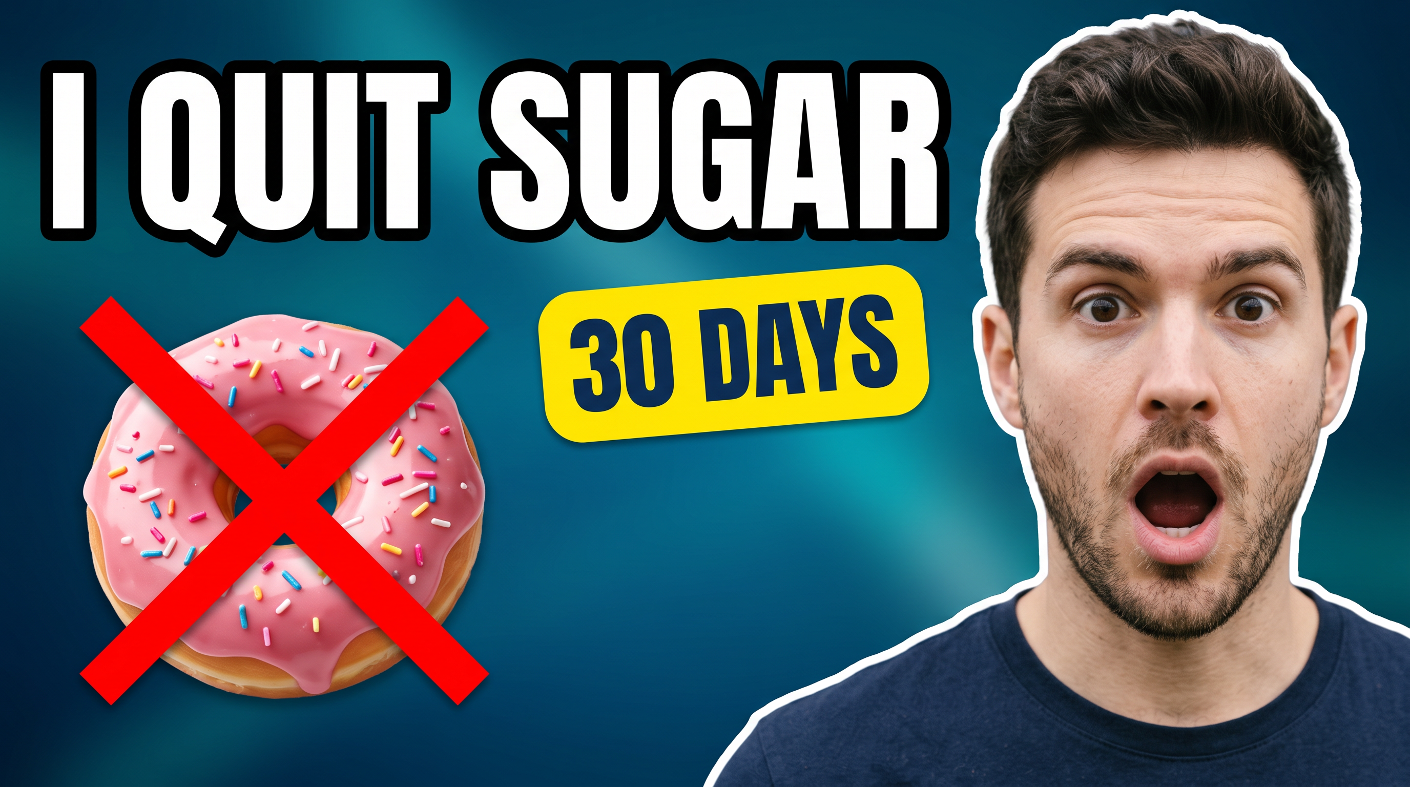 YouTube thumbnail, 16:9. The man from the first image on the right third, head and shoulders, wide-eyed surprised expression, looking straight at the camera, c…
